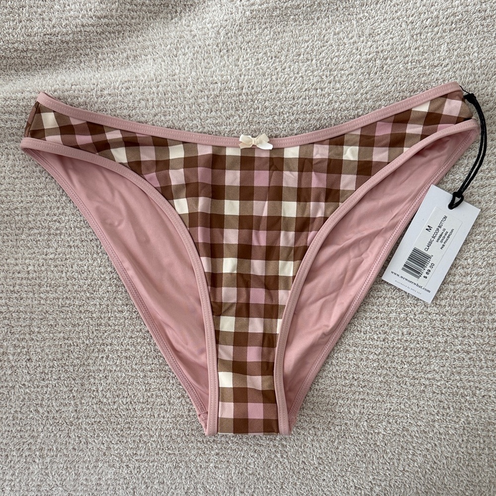 WeWoreWhat Pink and Brown Gingham Bikini Bottom